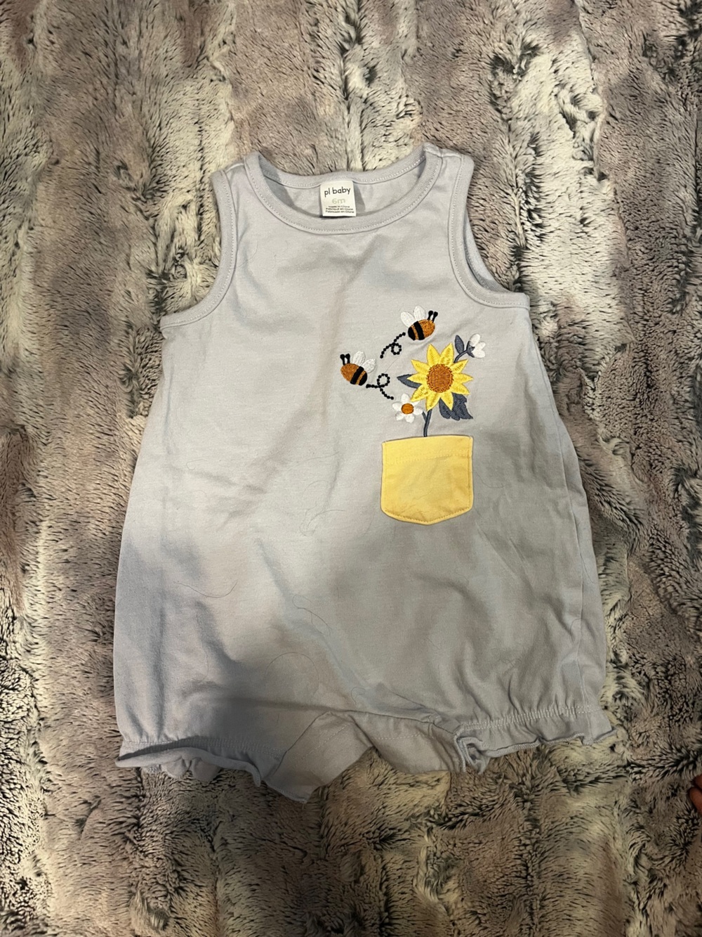 4/25$ PL Baby - Girls baby blue Romper with Yellow Sunflower Pocket